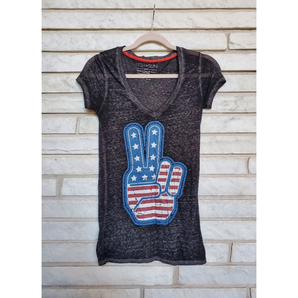 Fifth Sun Grey Graphic Peace Sign T Shirt